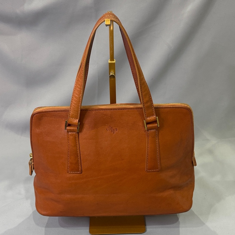 Monsac Original Cognac Leather Satchel | Vintage Footed Bag